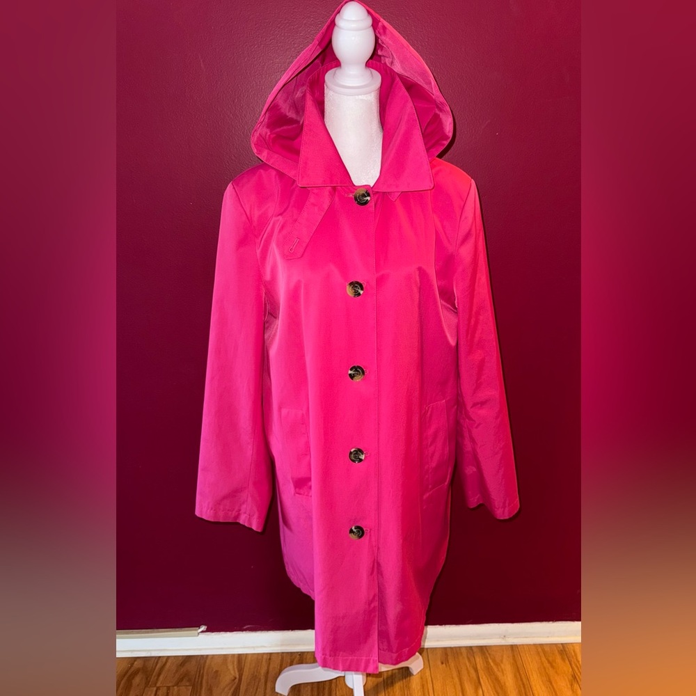 Lauren Ralph Lauren Hot Pink Hooded Trench Coat Size L